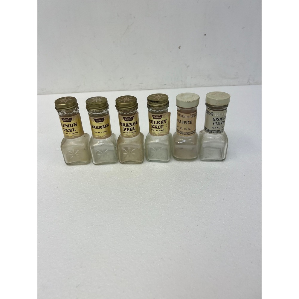 Vintage Watkins Spice Bottles Set of 6 Glass Jars Mid Century Starburst Kitchen